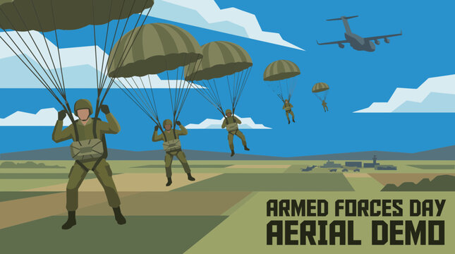 Armed Forces Day Military Paratroopers Aerial Demo Illustration