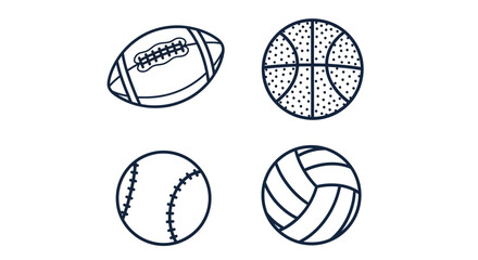 Obraz premium Set of Four Sport Balls Icons: Football, Basketball, Baseball, Volleyball