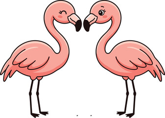 Obraz premium Cute Flamingo Couple Cartoon with Heart Shape Neck Love Valentine Pink Bird Kawaii Animal Vector Illustration