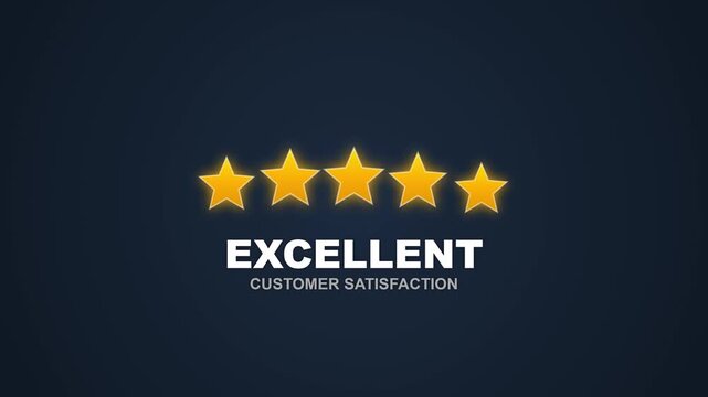 Five Glowing Gold Stars with Excellent Customer Satisfaction Text on Dark Blue Background