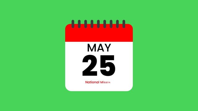 National Missing Children's Day May 25 Calendar Animation for Awareness and Important Event Reminder