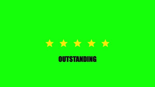 Five Yellow Stars Rating with Outstanding Text Animation on Green Screen Background
