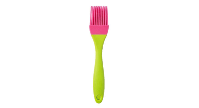 Minimal black silhouette icon, simple flat vector, bold black shape, no, no shading silicone pastry brush with pink bristles and a green handle on a, flat icon style
