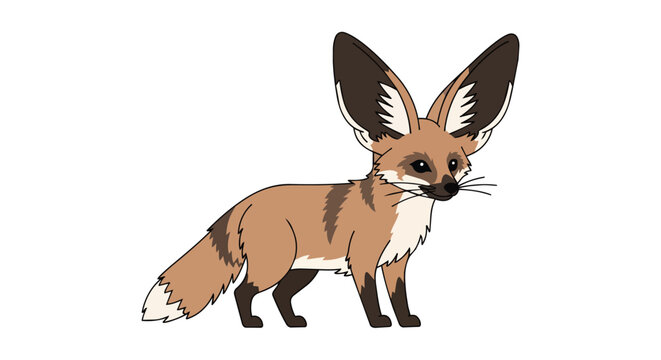 Cute Fennec Fox Illustration with Large Ears and Bushy Tail Isolated on White Background