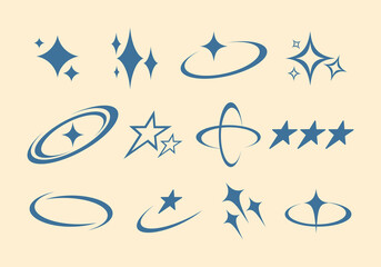 a set of orbit star shapes and Glitter y2k retro icons © yusuf asyari