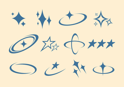 a set of orbit star shapes and Glitter y2k retro icons