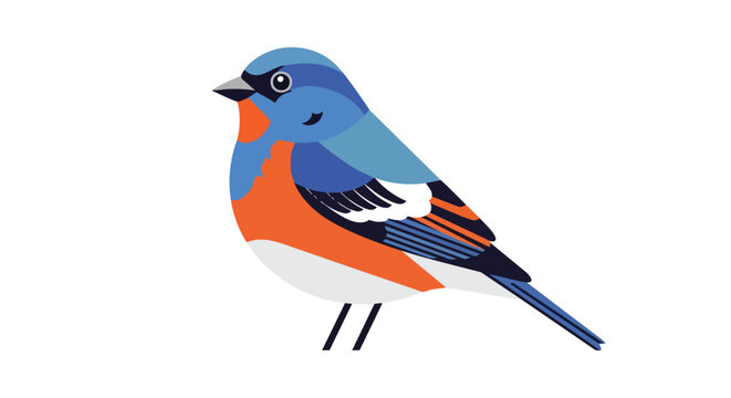 Flat Illustration of a Blue Songbird with Orange Breast Isolated on White Background