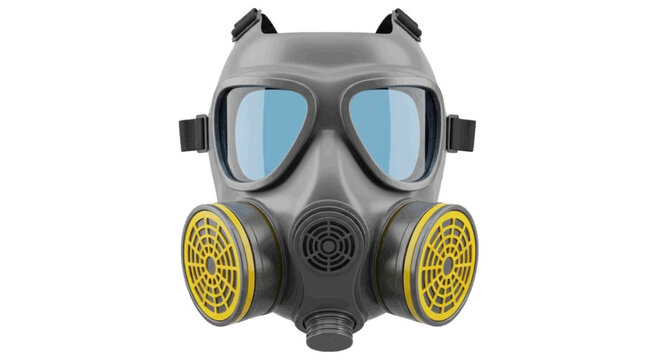Minimal black silhouette icon, simple flat vector, bold black shape, no, no shading gas mask with dual yellow filters on a, flat icon style