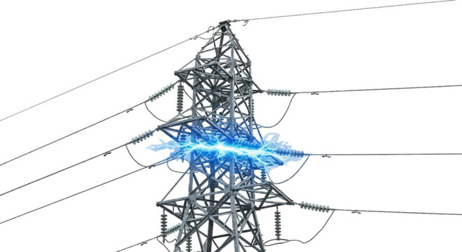 Minimal black silhouette icon, simple flat vector, bold black shape, no, no shading high voltage electrical transmission tower with electric arc on a, flat icon style