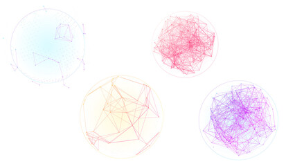PNG image of Abstract geometric network spheres, vibrant digital data connections, intricate polygonal mesh structures, modern technology and science concept graphic elements isolated on © NURUN