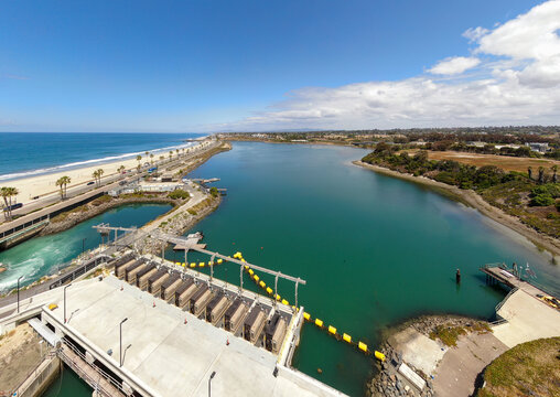 Aerial View Of Water Intake Structures At Desalination Plant