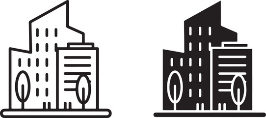 Modern city building vector graphic illustration featuring two distinct styles of professional architectural design elements for your creative projects © PNG store