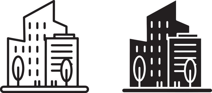 Modern city building vector graphic illustration featuring two distinct styles of professional architectural design elements for your creative projects