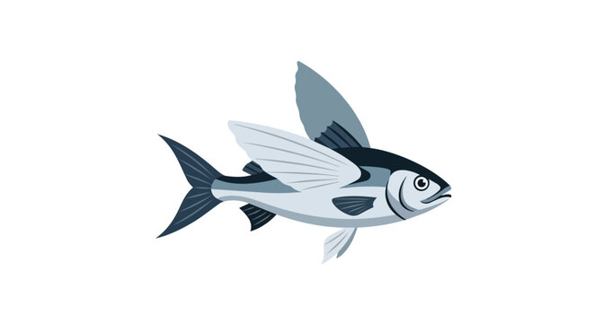 Illustration of a flying fish with extended wings and blue scales isolated on a white background
