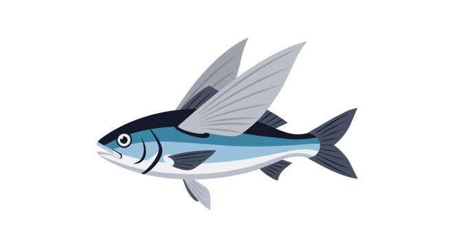 Exocoetidae Flying Fish Marine Animal Illustration with Spread Wings and Blue Scales Isolated on White Background