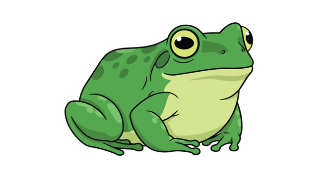 Green Frog Illustration with Spotted Skin and Large Eyes Isolated on White Background