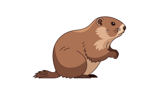 Cute Brown Marmot Groundhog or Woodchuck Illustration Isolated on White Background