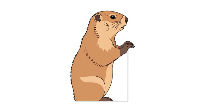 Cute Marmot Illustration Standing Upright on White Background