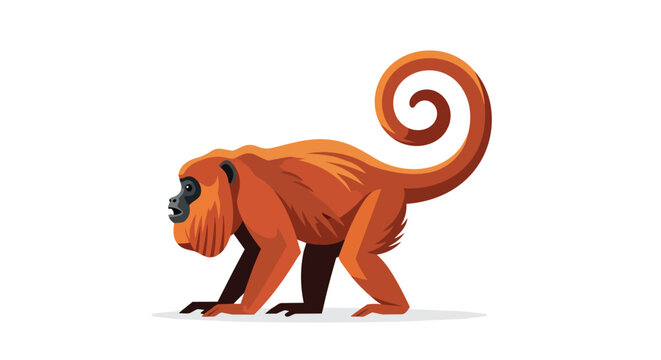 Red Howler Monkey Illustration Walking with a Long Curled Tail Isolated on White Background
