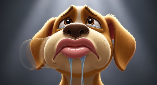 Sad Dog with Drool and Pouty Lips.