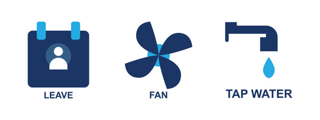 Leave, fan and tap water icons © Ai Studio 