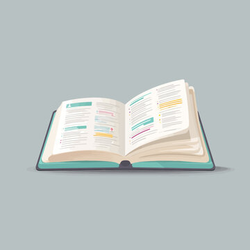 Open language dictionary book with information on its pages