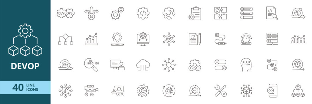 Modern DevOps Line Icon Set Cloud Computing Automation CI CD Technology Symbols