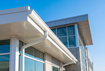 Naklejka premium Modern commercial building roof with white rain gutters