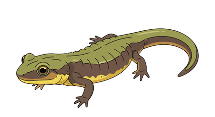 Fototapeta premium Detailed illustration of a green and brown salamander newt amphibian isolated on white background