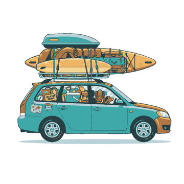Adventure-ready car loaded with gear for outdoor activities