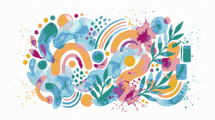 Fototapeta premium Abstract colorful hand-painted design with watercolor elements and organic shapes