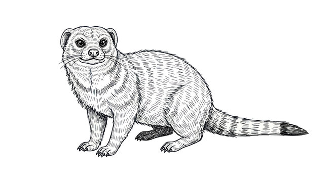 Sketch of a Cute Mongoose Standing on a White Background