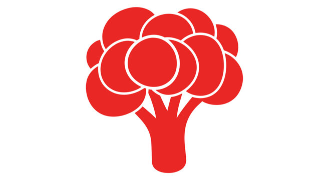Red Broccoli Icon on White Background, Simple Vector Illustration