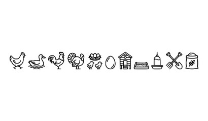 Minimal poultry farming icon collection with chicken duck turkey and rooster monoline outline vector set © MdSakib