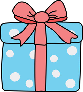 Cute gift box illustration. Present with ribbon cartoon design.