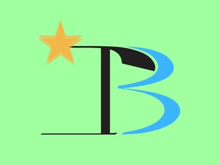 Modern Letter T B Logo Design with Golden Star and Blue Wave Concept © Wayzul 