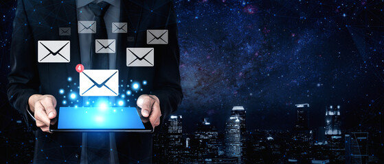 An email inbox with a new message notification alert. A concept of digital communication,...