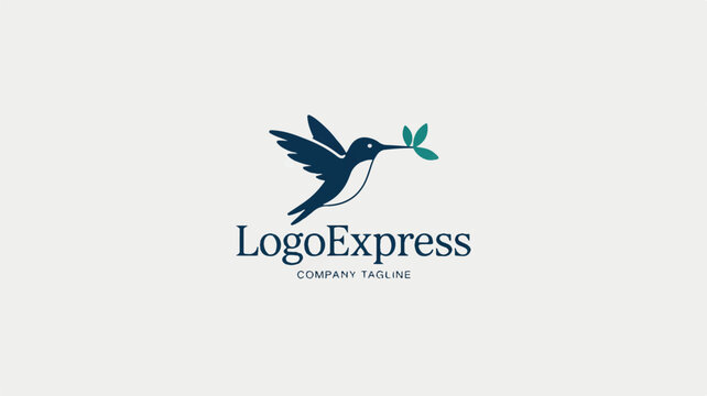 A minimalist logo design featuring a hummingbird holding a leaf with the company name