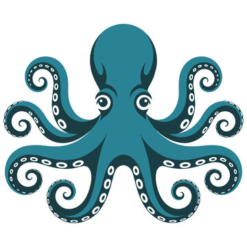 Vibrant octopus with swirling tentacles and curved suction cups