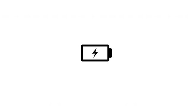 Mobile phone battery charging warning. Ray icon blink animation. Black on white background. 4k seamless loop.