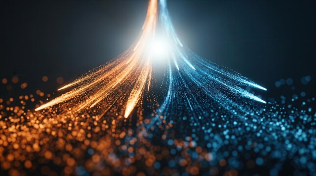 Orange and blue opposing light streams converging for A/B testing and conversion rate optimization.