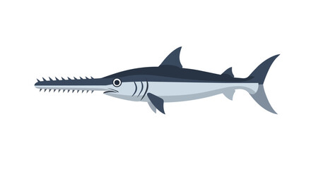 Fototapeta premium Sawfish Marine Life Illustration with Long Toothed Snout Isolated on White Background
