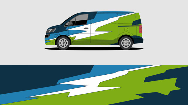 Green and blue van vehicle design.