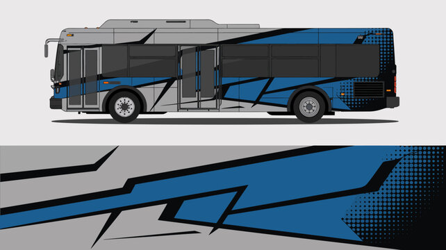 Large Blue and Black Motor Coach.