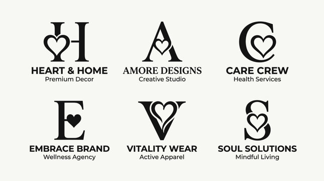 Collection of heart shaped logos.
