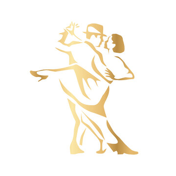 Stylized tango Kizomba dancing couple in elegant gold gradient isolated on transparent background. Graceful silhouette with expressive pose and dramatic movement. Luxury latin dance logo sign emblem s