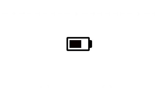 Mobile phone battery charging and discharging infinite loop animation. Black icon on white background. 4k seamless loop.