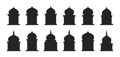 Collection of black silhouettes of islamic domes and architectural islamic architecture black and white © MadhobiRani