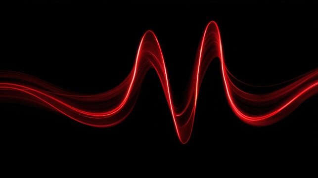 cardiology. Abstract visualization of a heart rhythm with flowing red lines on a dark background, creating a dynamic organic pattern. STEM education sheets.
