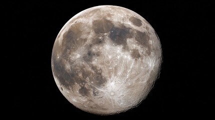 Fototapeta premium phase. A high-resolution full moon isolated against dark space, showcasing detailed lunar surface under dramatic lighting. STEM education sheets.
